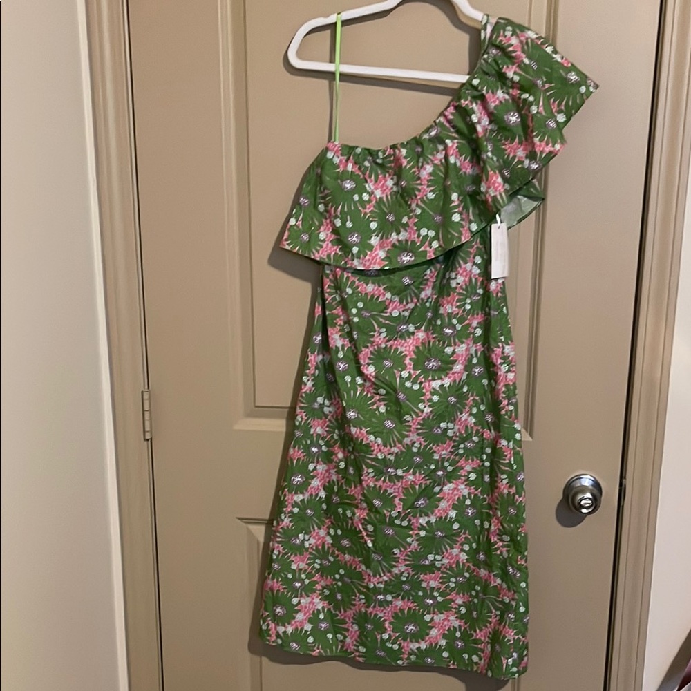 One Shoulder Green Floral Dress